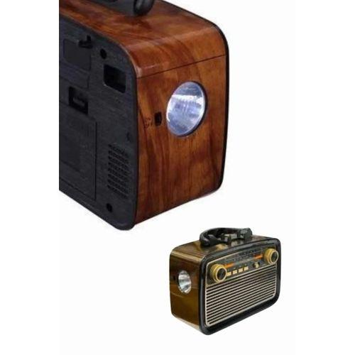 Nostaljik Görünümlü Ahşap Radyo Tf Sd Usb Girişli Led Fener Işıklı
