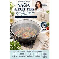 Endüstriyel 25 cm Tava Yağ Sıçratmaz Kapak Titanyum 5 mm Çerçeveli Profesyonel Şef Tipi 18/10 304 Paslanmaz Çelik 723687