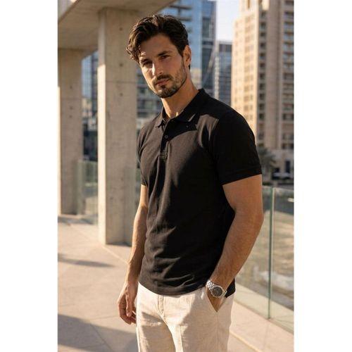 Orlando Polo Yaka Pike Kumaş Relaxed Fit Basic Düğmeli Relaxed Fit Erkek T-Shirt - Siyah