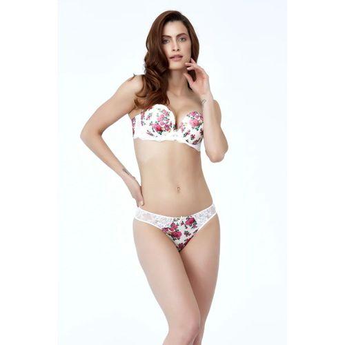 Gardenia Mini Sitring, Kadın Dantelli Çiçek Baskılı Ekru String Külot