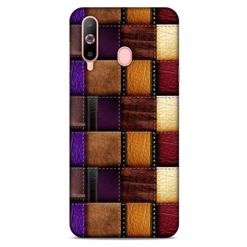 Samsung Galaxy A60 Kılıf Patchwork (13) Silikon Kap Mor Turuncu
