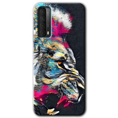Huawei P Smart 2021 Kılıf Baskılı Kapak - Colorfull Aslan + 5D Tam Kaplayan Cam