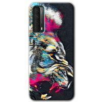Huawei P Smart 2021 Kılıf Baskılı Kapak - Colorfull Aslan + 5D Tam Kaplayan Cam