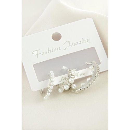 3 Adet Çivi İnci Zirkon Taşlı Küpe