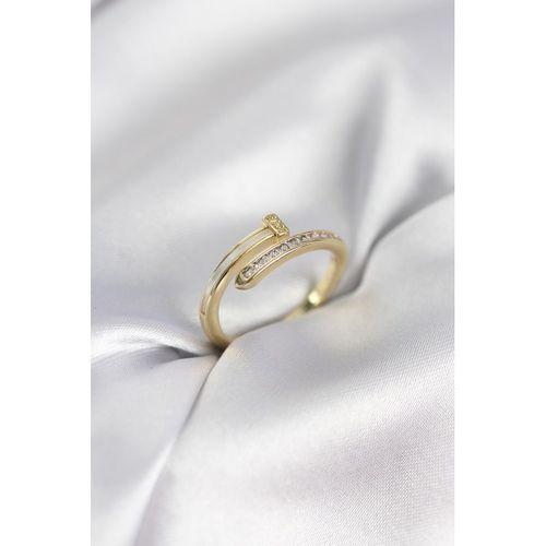 Zirkon Taşlı Gold Renk Yassı Çivi Model Kadın Yüzük