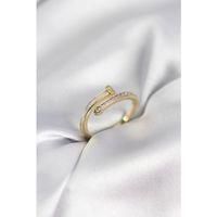 Zirkon Taşlı Gold Renk Yassı Çivi Model Kadın Yüzük