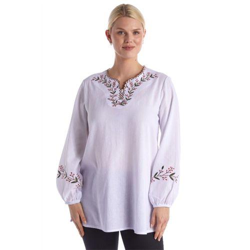 Şile Bezi Uzun Kol Beyaz Nakış Detaylı V Yaka Yazlık Otantik Bluz