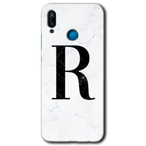 Huawei P20 Lite Kılıf HD Desen Baskılı Arka Kapak - Beyaz Mermer Desenli R Harfi