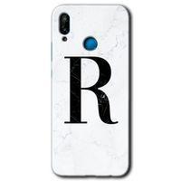 Huawei P20 Lite Kılıf HD Desen Baskılı Arka Kapak - Beyaz Mermer Desenli R Harfi