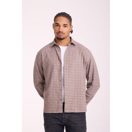 Alfonso Ekose Büyük Kareli Relaxed Fit %100 Pamuklu Flanel Kumaş Erkek Gömlek - Bej