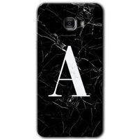 MRCİLETİSİM MRCİLETİSİM Samsung Galaxy C9 Pro Kılıf HD Desen Baskı Arka Kapak + Temperli Cam - Siyah Mermer Desenli A Harfi