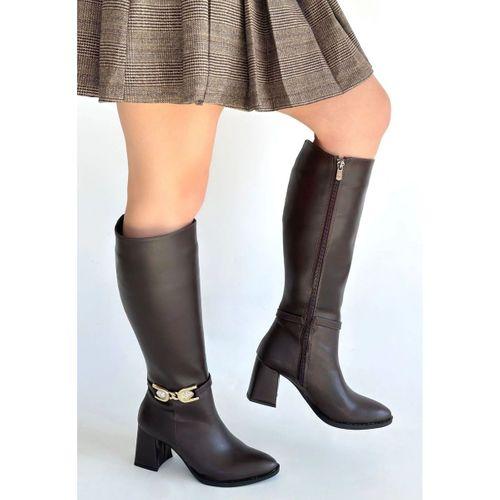 Mooni Kahverengi Cilt Topuklu Çizme