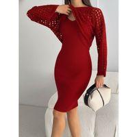 Kadın Uzun Kollu Delikli Kazak Askılı Elbise Triko Ikili Takım