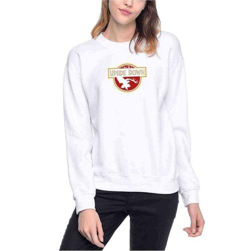 Stanger Things Upside Down Baskılı Beyaz Kadın Sweatshirt
