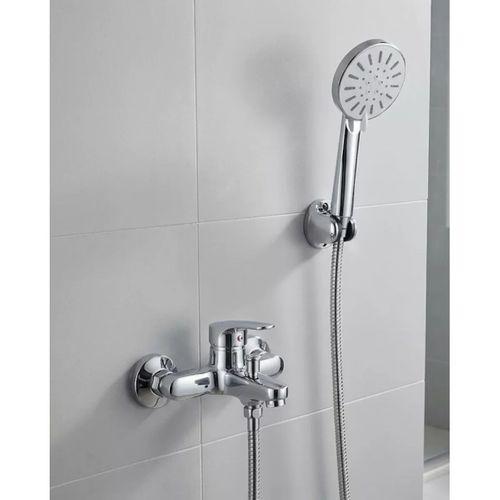 4 Kademeli Krem Duş Seti El Duşu Başlığı Spiral Hortum Ve Duvar Askısı