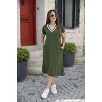 Kadın Kısa Kollu V Yaka Ve Yaka Ribana Detay Midiboy Viskon Elbise