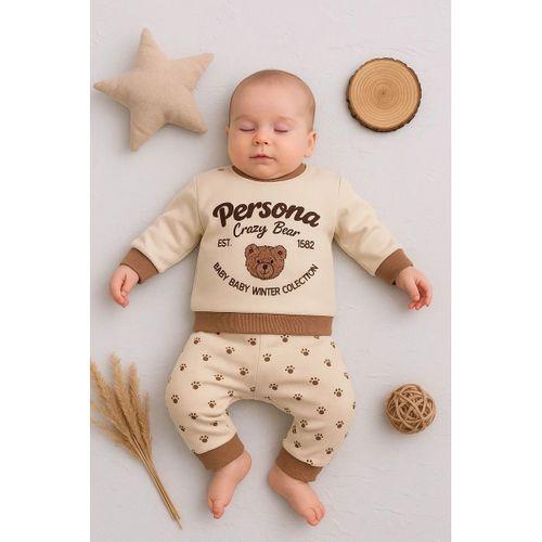 Persona Bear Nakışlı % 100 Pamuk 2'li Erkek Bebek Takım