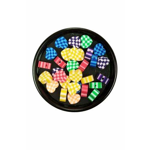 30 Adet 10 mm Polimer Kil Fimo Boncuk Takı Bileklik + 1 Metre Lastikli Misina Hediye - Desenli Kalp