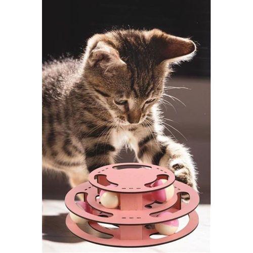 BUFFER® 3 Katlı Komik Oyuncak Kediler İçin Sert Ahşap Aktivite Oyuncağı