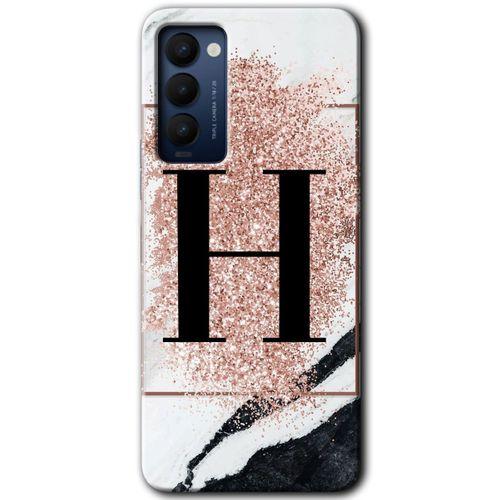 Tecno Camon 18P HD Baskılı Kılıf + 9D Tam Ekran Koruyucu - Pembe Mermer Desenli H Harfi