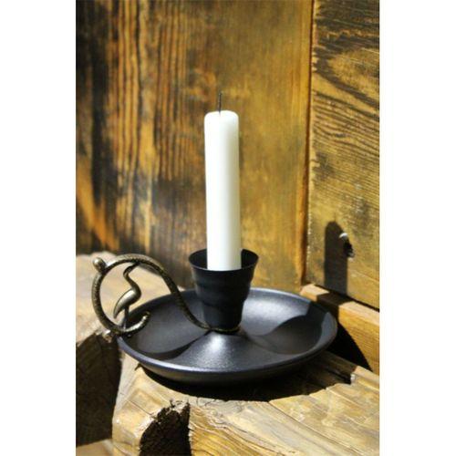 Metal Nostalji Mumluk & El Şamdanı Kendinden Iğneli Mum Hediyeli Mat Siyah Antik Kulp Turna2623-4