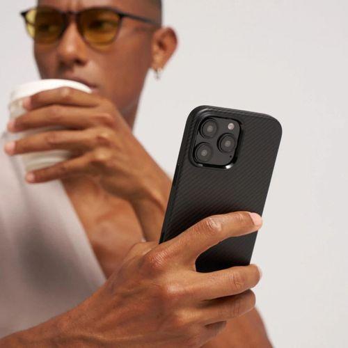 Apple iPhone 16 Pro Max Kılıf M-safe Şarj Özellikli Aramid Fiber Pitaka Military-Grade Classic Serisi Black-Grey Twill Kapak