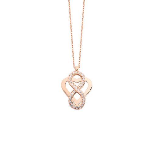 Kalp Motifli Zirkon Taşlı Sonsuzluk Gümüş Kolye GMS1700