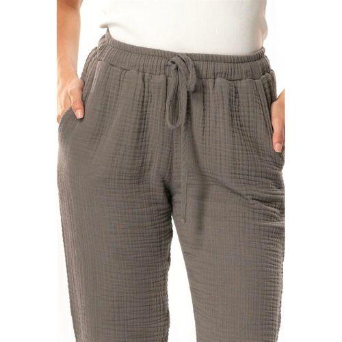 Beli Lastikli Multi Çift Cepli Müslin Kadın/Erkek Unisex Yazlık Pantolon Gri Gri