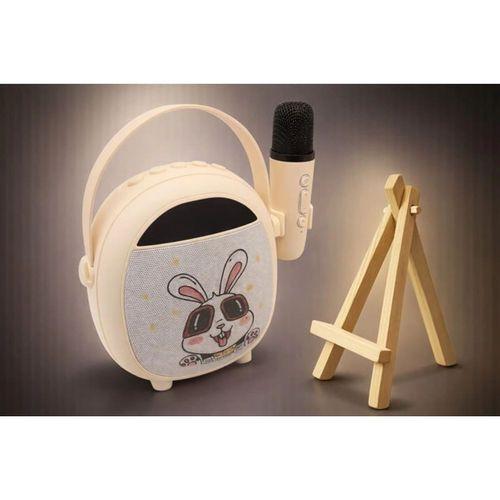 Çocuklara Özel Retro Tasarımlı Bluetooth Karaoke Mikrofon Ve Ahşap Tripodlu – Beyaz