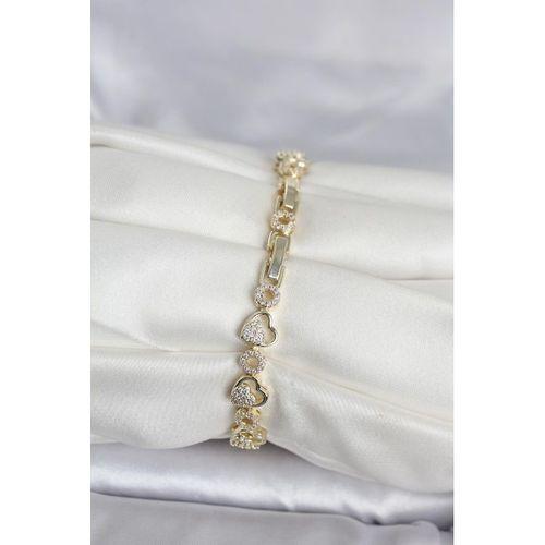 Pirinç Gold Renk Zirkon Taşlı Kalp Model Kadın Bileklik