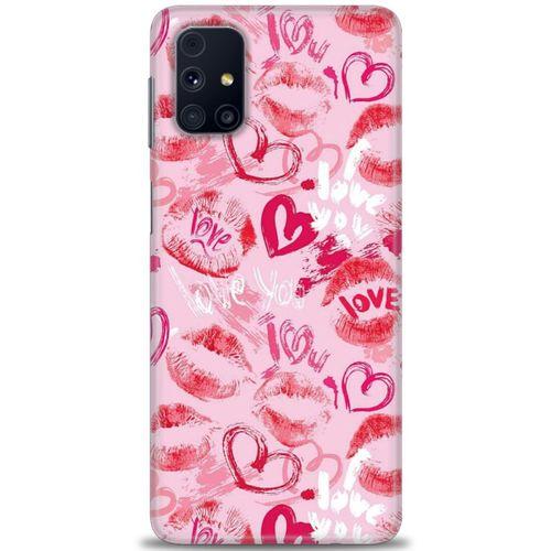 Samsung Galaxy M31S Kılıf HD Baskılı Kılıf - Pembe Love + Tam Ekran Koruyucu