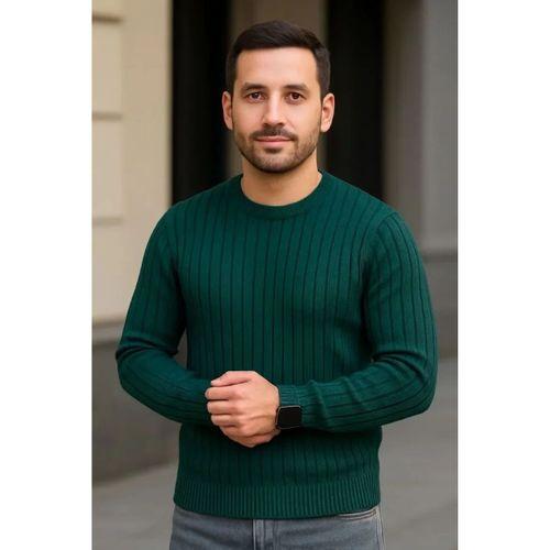 Erkek Fitilli Triko Kazak 2’li Set Siyah Haki Kalın Dokuma Pamuklu Regular Fit Bisiklet