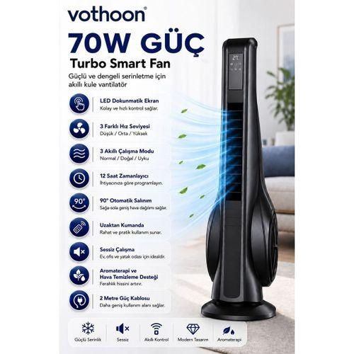 Turbo Smart Akıllı Fan Led Ekranlı Kumandalı 90° Hareketli Serinletici Soğutucu Kule Tipi Vantilatör