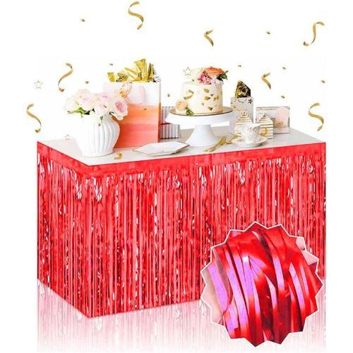 Nessiworld Kendinden Yapışkanlı Kırmızı Metalize Püsküllü Masa Eteği – 75 x 275 cm Parti Süslemesi