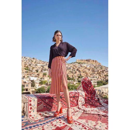 Etnik Desenli Saten Etek Takımı