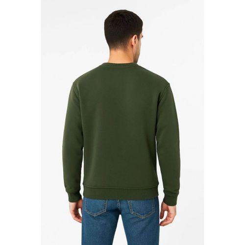 Erkek Üç İplik Düz Bisiklet Yaka SweatShirt - Haki