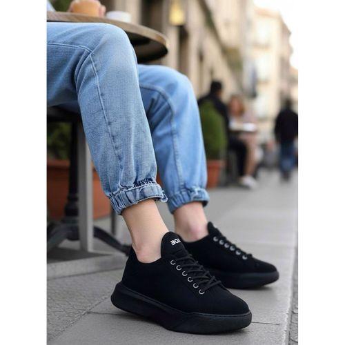 BA0161 Bağcıklı Erkek Yüksek Taban Siyah Spor Ayakkabı