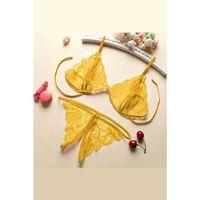 Kadın Sarı Dantelli Sütyen Külot Takımı