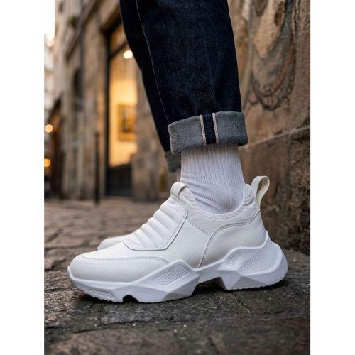 BA0402 Bağcıksız Rahat Yüksek Taban Beyaz Erkek Spor Yarım Bilek Bot