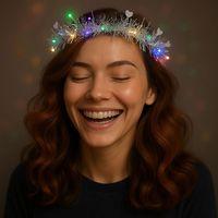 Kalp Püsküllü 3 Modlu Led Işıklı Taç Gümüş Renk