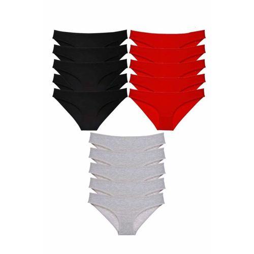 15 adet Süper Eko Set Likralı Kadın Slip Külot Siyah Kırmızı Gri