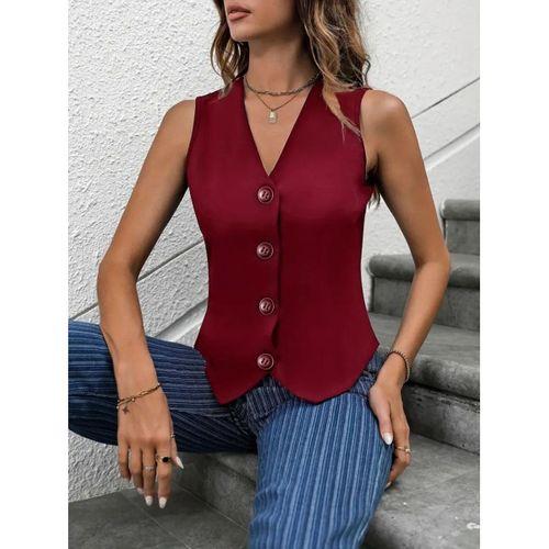 Kadın V Yaka önden Düğmeli Ithal Krep Yelek