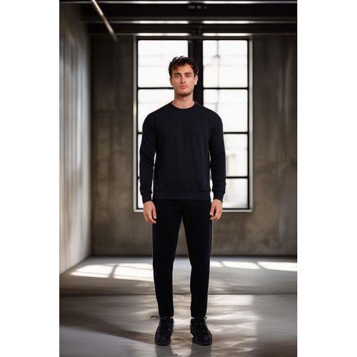 Wenders Relax Fit Basic Fırçalı Interlok Bisiklet Yaka Erkek Sweatshirt - Siyah
