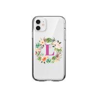 Mor Çiçekli L Harfli Şeffaf iPhone 11 Telefon Kılıfı