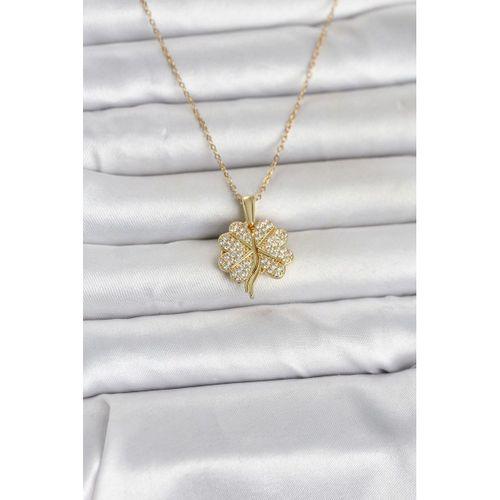 316L Çelik Gold Renk Açılabilir Yonca Model Zirkon Taşlı Kadın Kolye