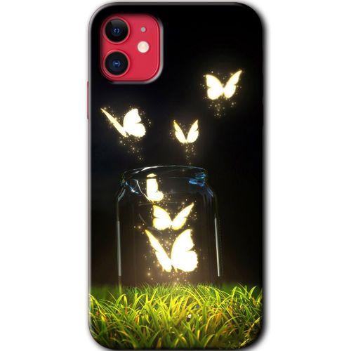 MRCİLETİSİM iPhone 11 Kılıf Kapak - Işıklı Kelebekler +Hayalet Ekran Yandan Gözükmez