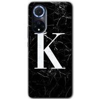 Huawei Nova 9 Kılıf HD Desen Baskılı Arka Kapak - Siyah Mermer Desenli K Harfi + Kırılmaz Cam