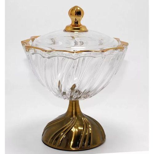 Metal Ayaklı Kristal Cam Şekerlik Gold Detaylı Sunumluk Alk4872