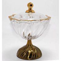 Metal Ayaklı Kristal Cam Şekerlik Gold Detaylı Sunumluk Alk4872