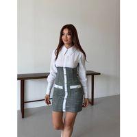 KADIN UZUN KOLLU CEP VE DÜĞME DETAY MİNİ GÖMLEK ELBİSE